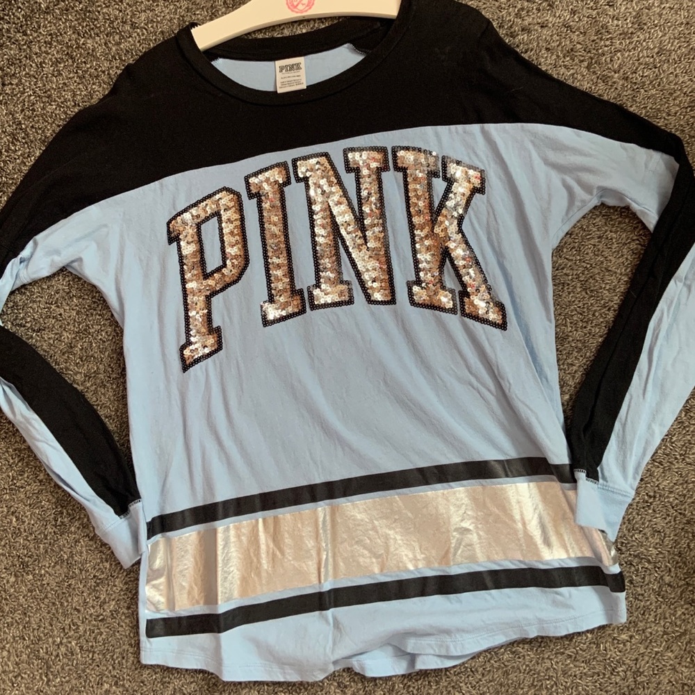 Pink VS long sleeve T-shirt with bling